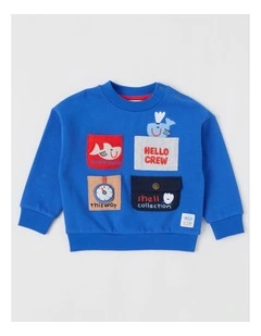 Leo Novelty Pocket Sweat Top in Blue