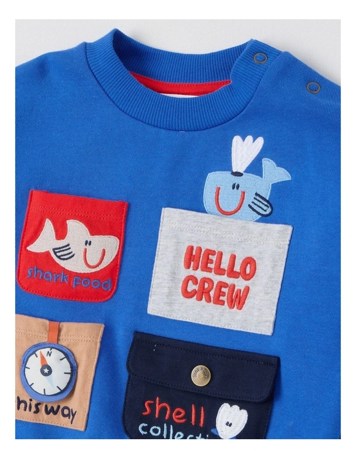 Leo Novelty Pocket Sweat Top in Blue image 2