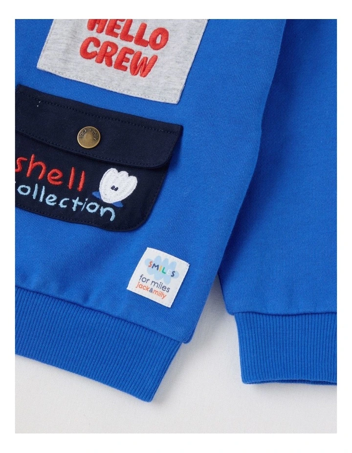 Leo Novelty Pocket Sweat Top in Blue image 4