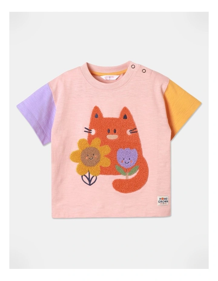 Kitty Essential Short Sleeve Happy Cat T-Shirt in Pink image 1