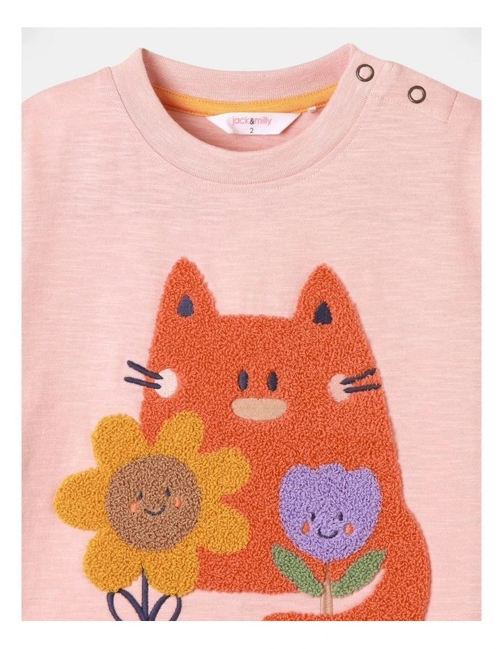 Kitty Essential Short Sleeve Happy Cat T-Shirt in Pink image 2