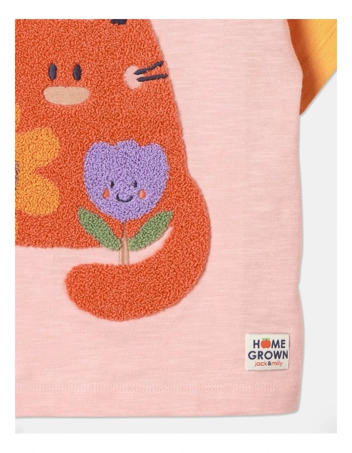 Kitty Essential Short Sleeve Happy Cat T-Shirt in Pink image 4