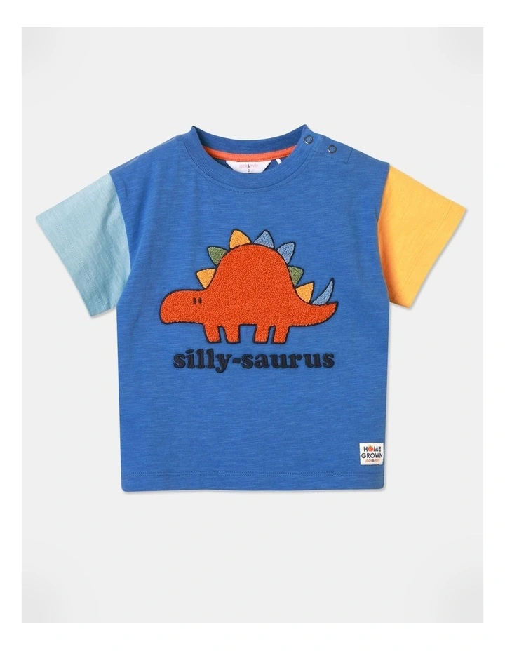 Arlo Essential Short Sleeve Silly Saurus Colourblock T-Shirt in Blue image 1