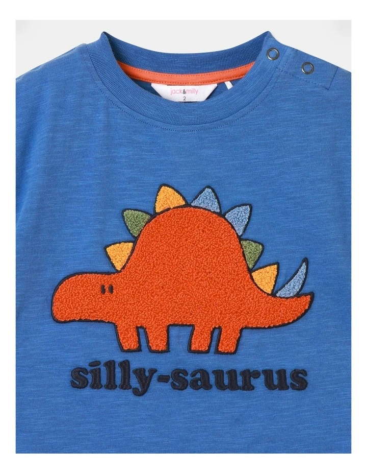 Arlo Essential Short Sleeve Silly Saurus Colourblock T-Shirt in Blue image 2