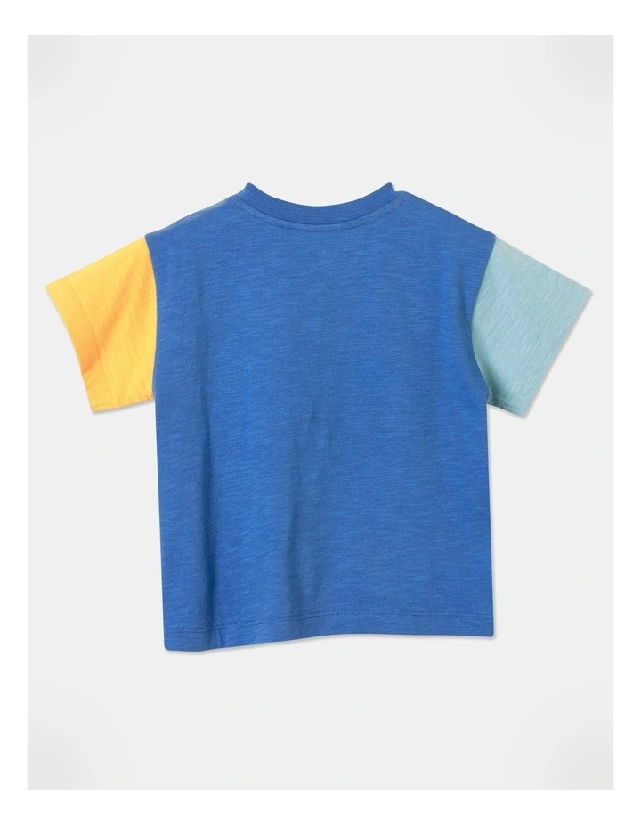 Arlo Essential Short Sleeve Silly Saurus Colourblock T-Shirt in Blue image 3