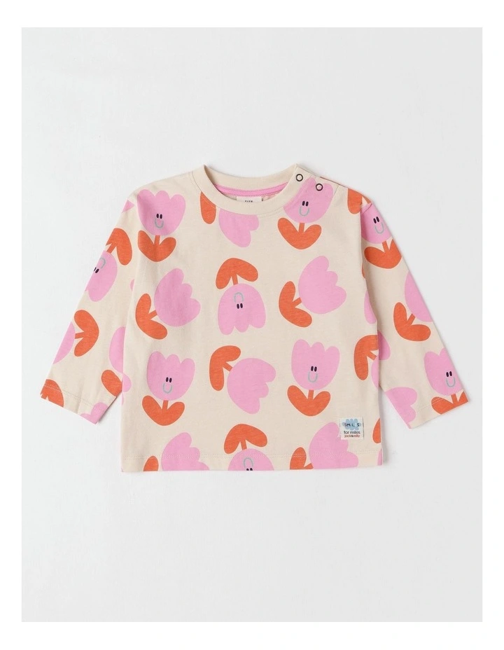 Essentials Phoebe Tulip Print Tee in Oat Marle image 1