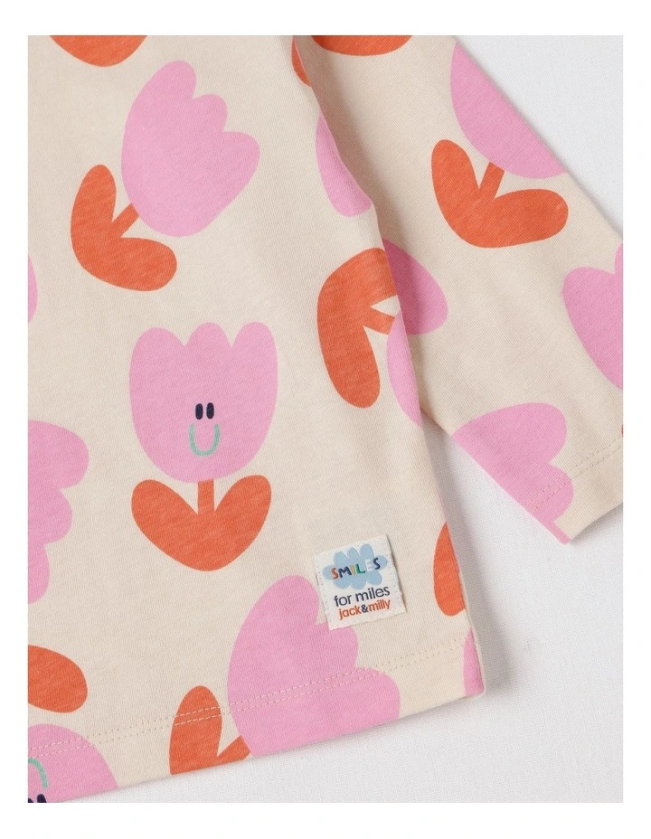 Essentials Phoebe Tulip Print Tee in Oat Marle image 2