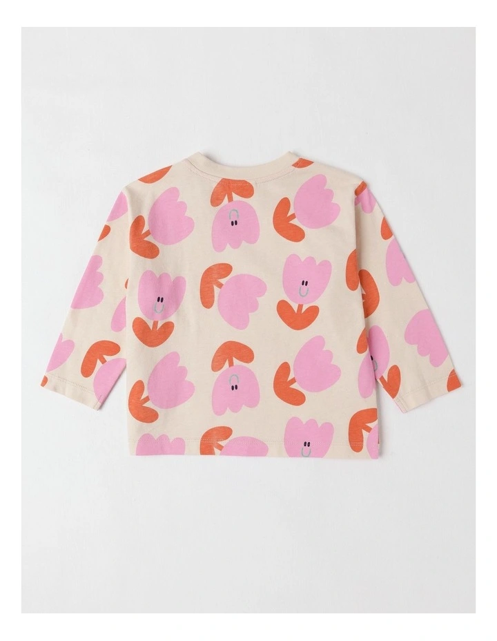 Essentials Phoebe Tulip Print Tee in Oat Marle image 3