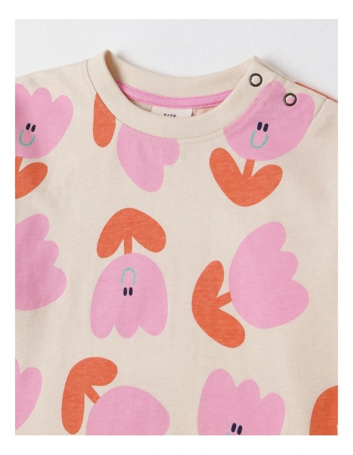 Essentials Phoebe Tulip Print Tee in Oat Marle image 4