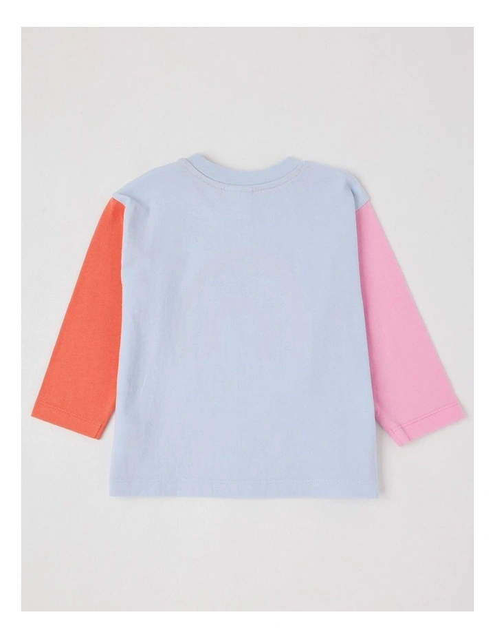 Essentials Arlo Colourblocked Rainbow Skater Boucle Tee in Light Blue image 3