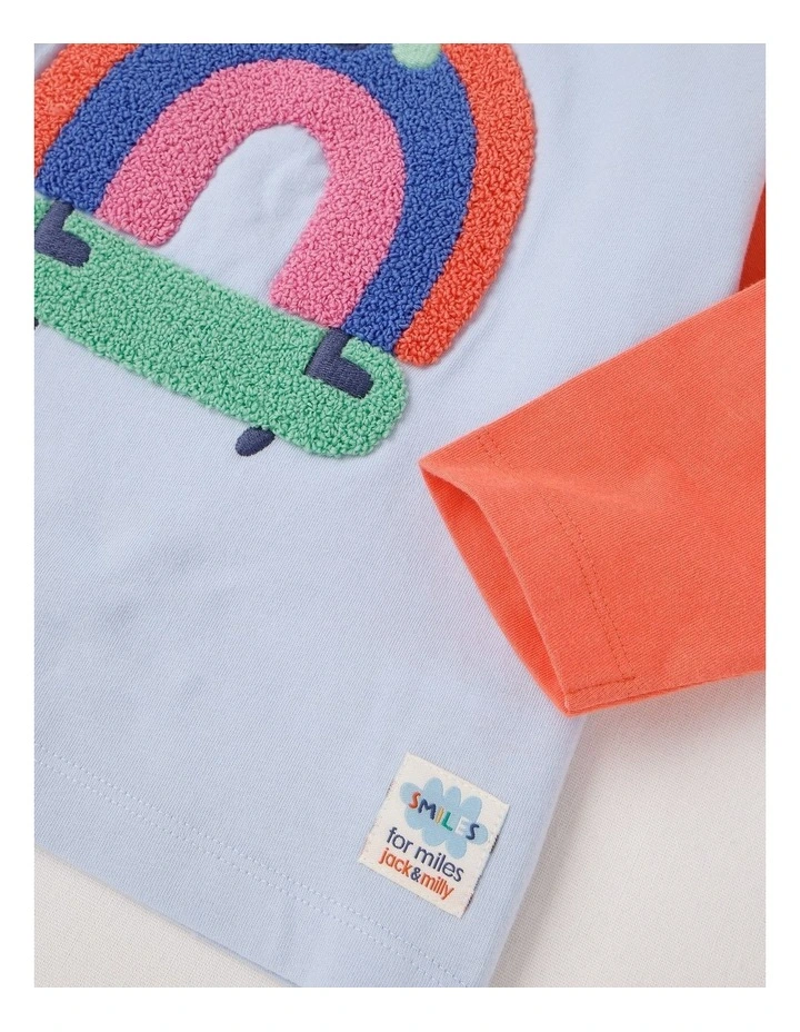 Essentials Arlo Colourblocked Rainbow Skater Boucle Tee in Light Blue image 4
