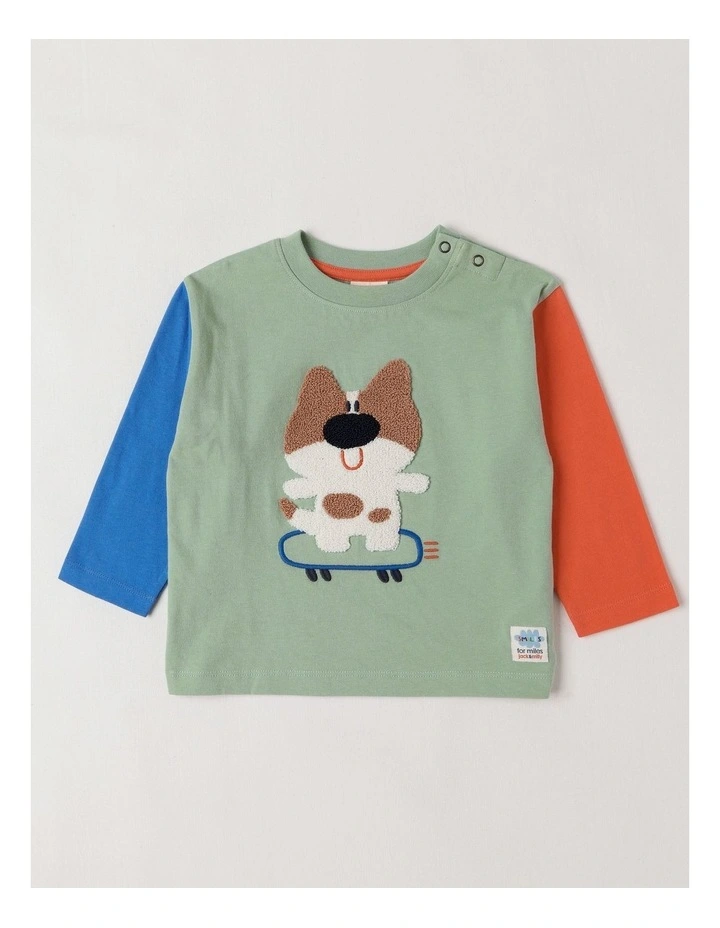 Essentials Arlo Colourblocked Doggo Skater Boucle Tee in Sage image 1
