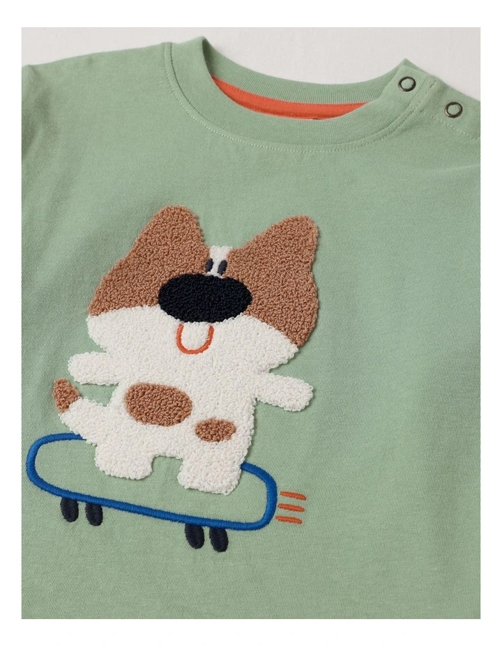 Essentials Arlo Colourblocked Doggo Skater Boucle Tee in Sage image 2