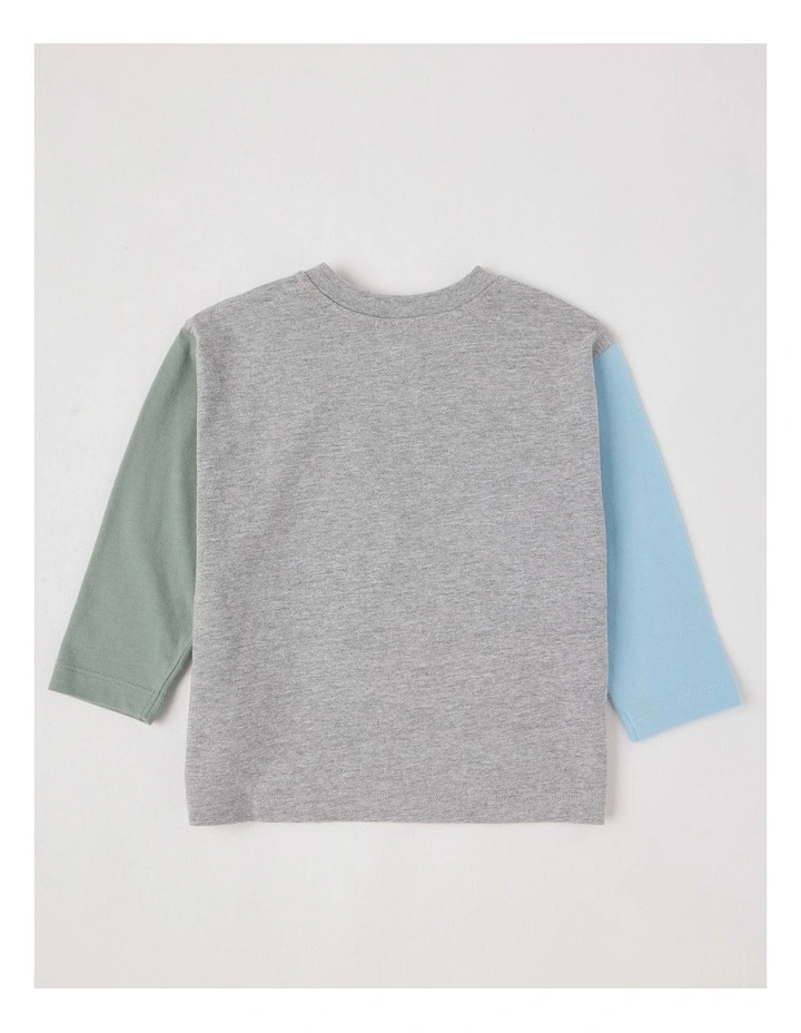 Essentials Arlo Colourblocked Dinosaur Boucle Tee in Grey Marle image 3