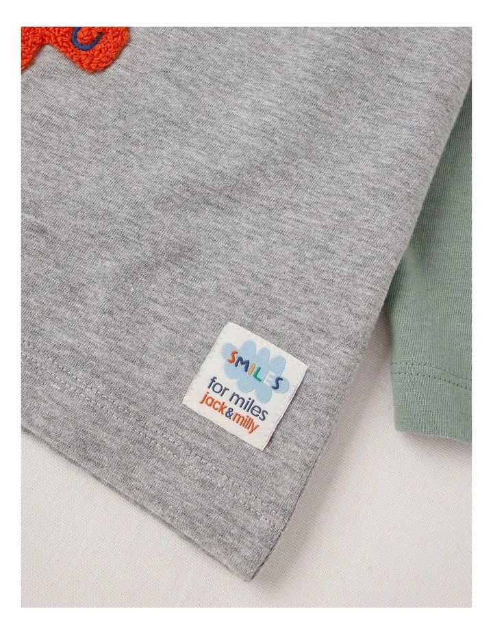 Essentials Arlo Colourblocked Dinosaur Boucle Tee in Grey Marle image 4