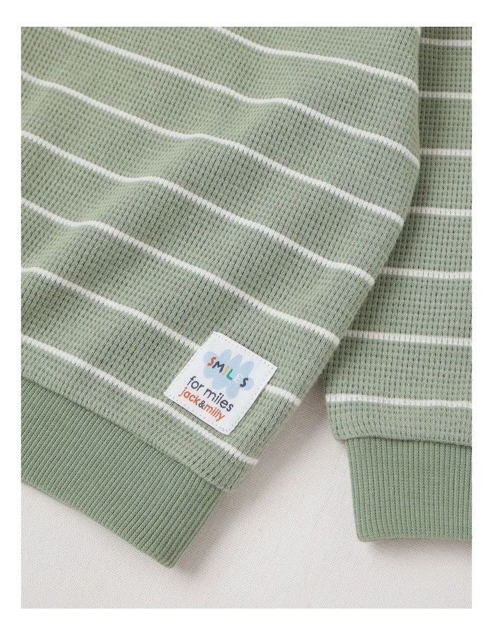Albi Stripe Waffle Henley Tee with Koala Embroidery in Sage image 4