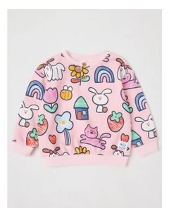 Kit Waffle Henley Tee with Sketchbook Stories Print in Pink