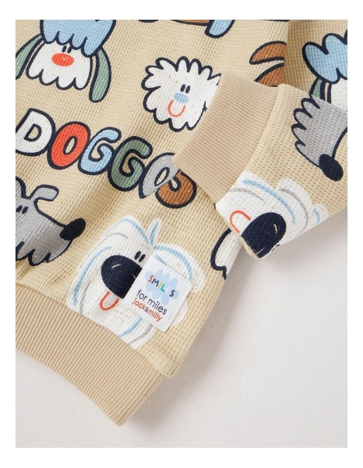 Kit Waffle Henley Tee with Lots Of Doggos Print in Light Brown image 5