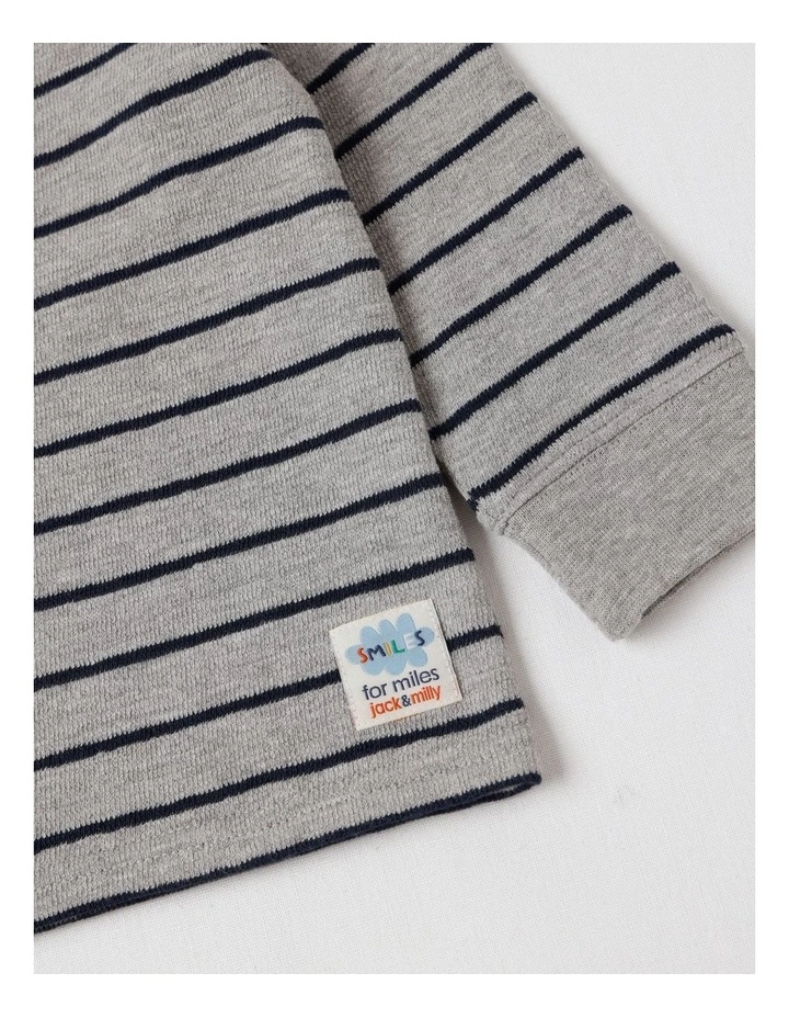 Percy Striped Textured Cotton Henley Tee in Grey image 2