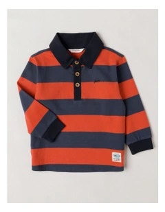 Miles Stripe Rugby Tee with Embroidery in Navy