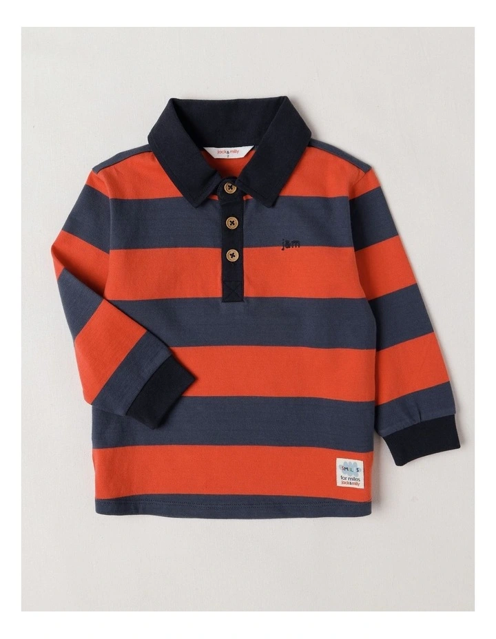 Miles Stripe Rugby Tee with Embroidery in Navy image 1