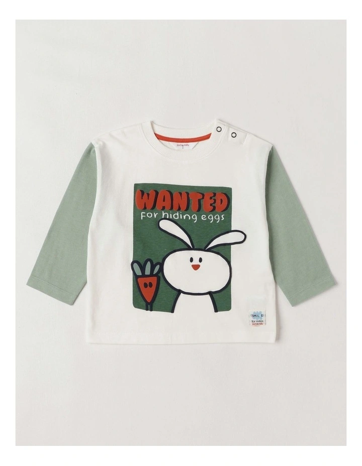 Matty Colourblocked Wanted Bunny T-Shirt in Green image 1