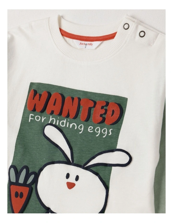 Matty Colourblocked Wanted Bunny T-Shirt in Green image 2