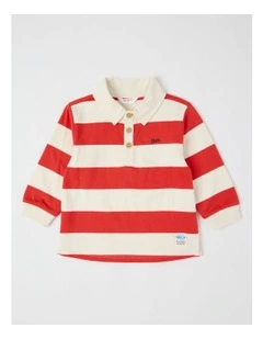 Miles Stripe Rugby Tee with Embroidery in Red