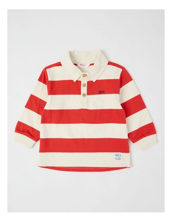 Miles Stripe Rugby Tee with Embroidery in Red image 1