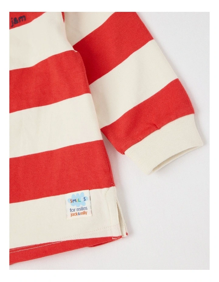 Miles Stripe Rugby Tee with Embroidery in Red image 4