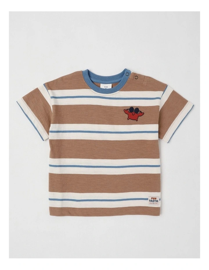 Essentials Archie Stripe Tee with Crab Embroidery in Brown image 1