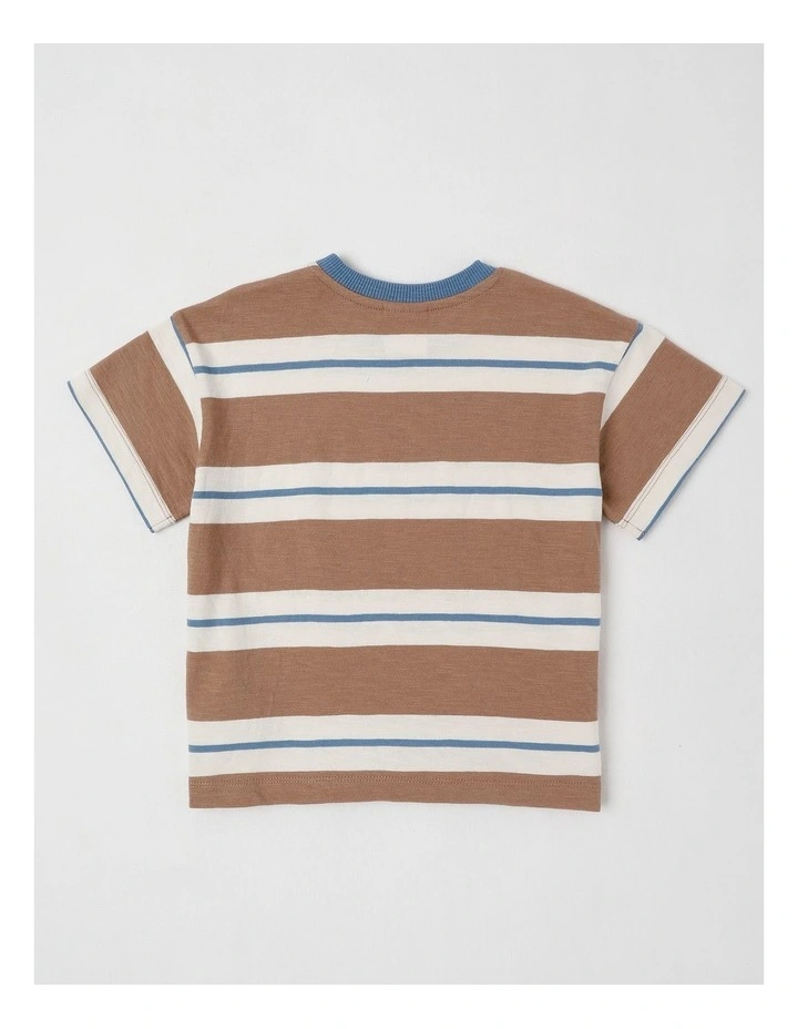 Essentials Archie Stripe Tee with Crab Embroidery in Brown image 3