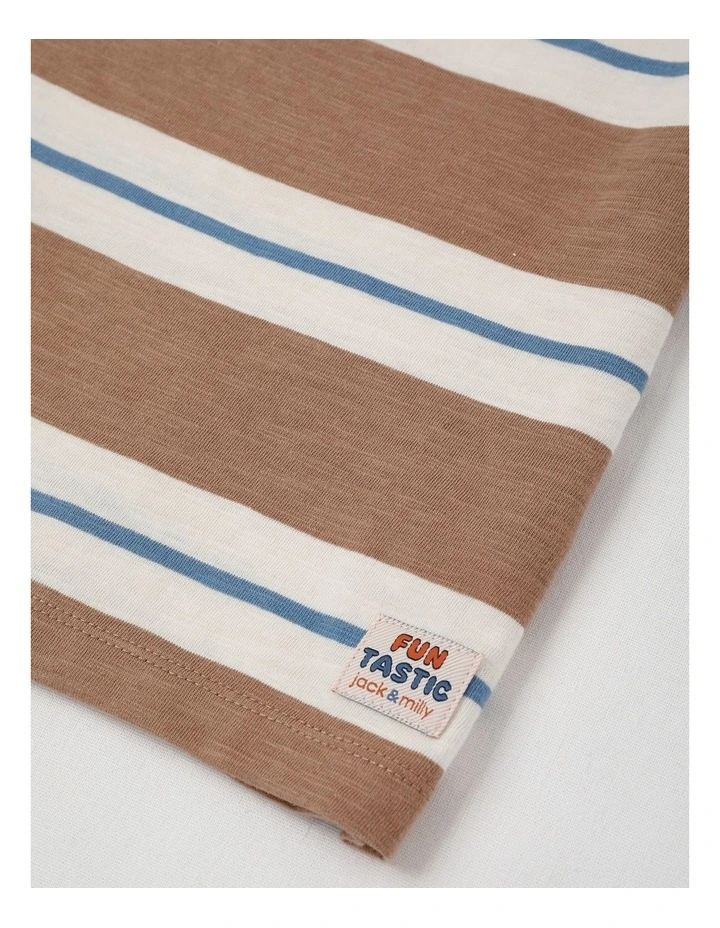 Essentials Archie Stripe Tee with Crab Embroidery in Brown image 4