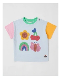 Essentials Lucky Summer Fun Boucle Tee in Blue and Pink