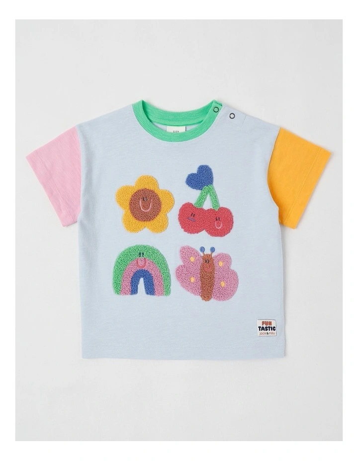 Essentials Lucky Summer Fun Boucle Tee in Blue and Pink image 1