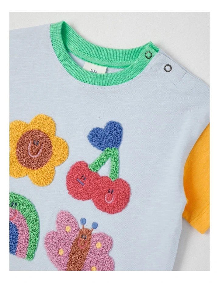 Essentials Lucky Summer Fun Boucle Tee in Blue and Pink image 2
