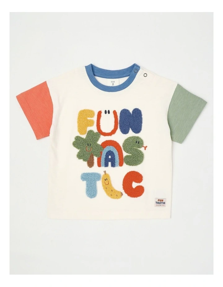 Essentials Lucky Funtastic Boucle Tee in White image 1