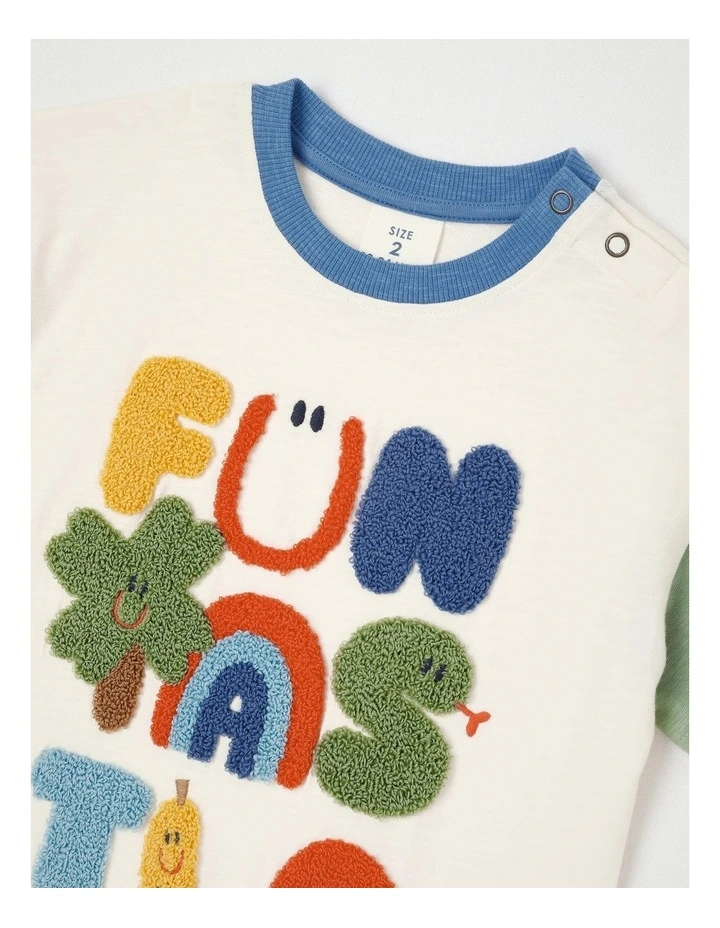 Essentials Lucky Funtastic Boucle Tee in White image 2