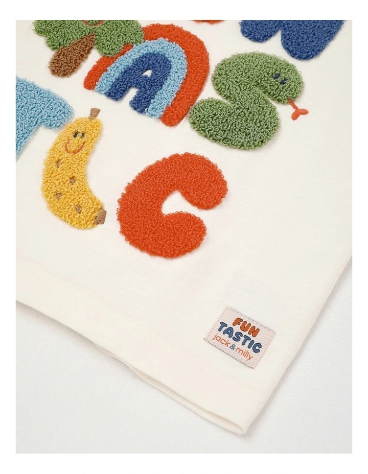 Essentials Lucky Funtastic Boucle Tee in White image 4