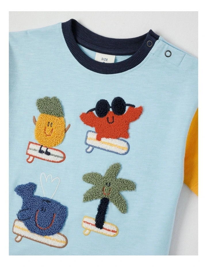 Essentials Lucky Surfer Buddies Boucle Tee in Blue image 2