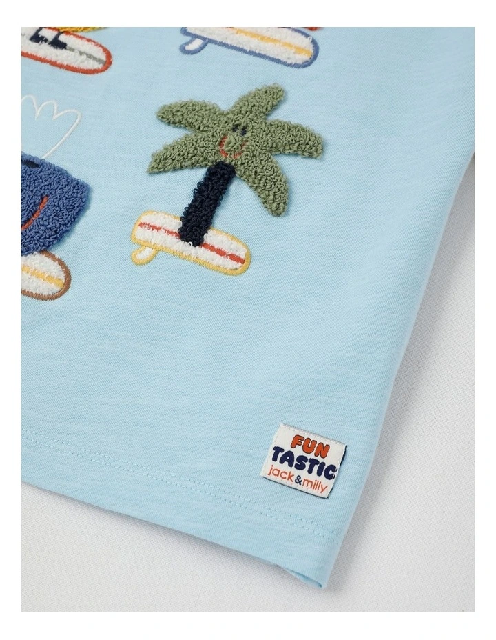 Essentials Lucky Surfer Buddies Boucle Tee in Blue image 4