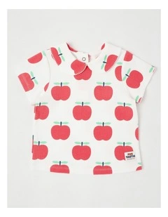 Pheoebe Rib Top in Apple Print in Cream