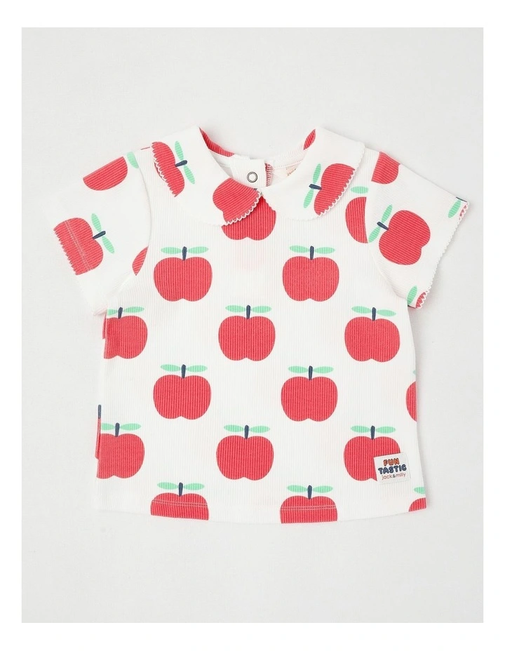 Pheoebe Rib Top in Apple Print in Cream image 1