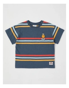 Essentials Archie Stripe Tee with Pineapple Embroidery in Navy