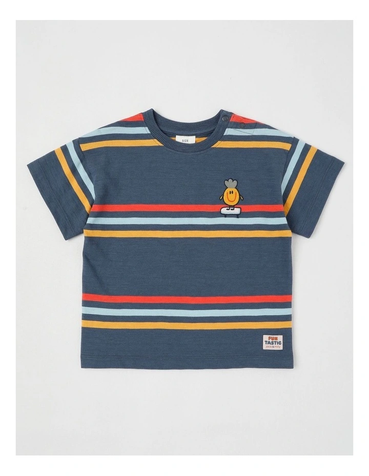 Essentials Archie Stripe Tee with Pineapple Embroidery in Navy image 1