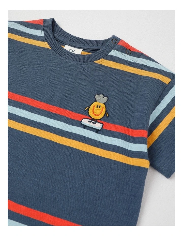 Essentials Archie Stripe Tee with Pineapple Embroidery in Navy image 2