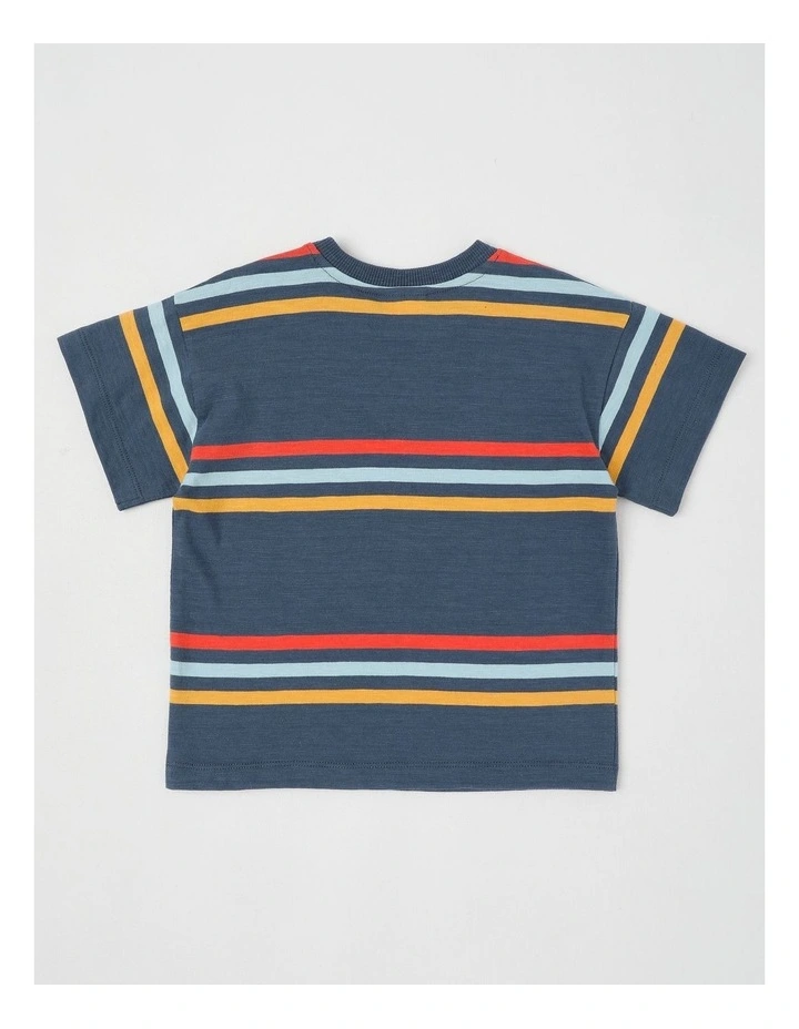 Essentials Archie Stripe Tee with Pineapple Embroidery in Navy image 3