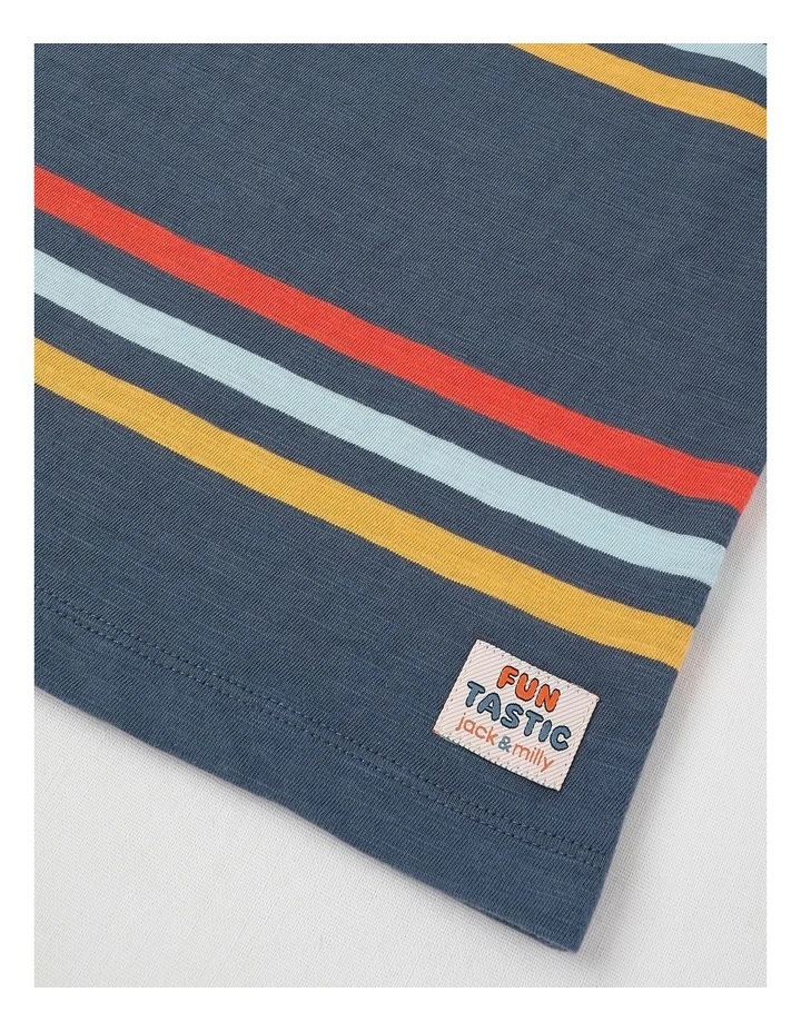 Essentials Archie Stripe Tee with Pineapple Embroidery in Navy image 4