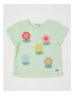 Ruby Top with Crochet Flowers in Light Green