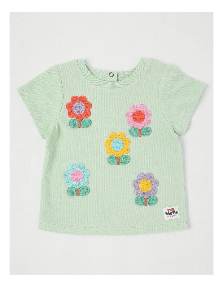 Ruby Top with Crochet Flowers in Light Green image 1